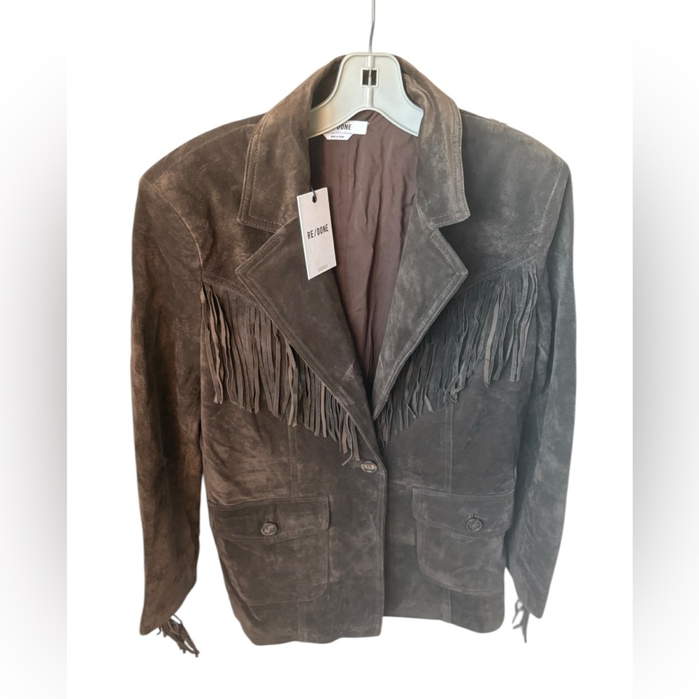 Re/Done Suede Fringe Blazer Jacket Brown Western NWT - Picture 2 of 12